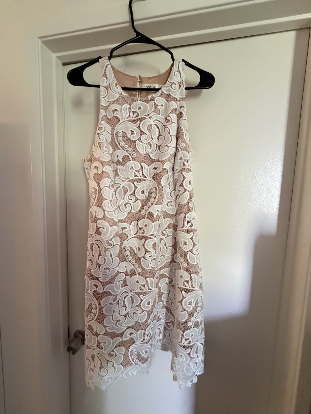 Eliza J Cream Lace Overlay Mini Dress